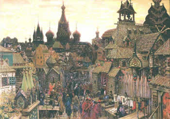 A. Wasnezow: Der Handel in Moskau Anfang des 17. Jahrhunderts